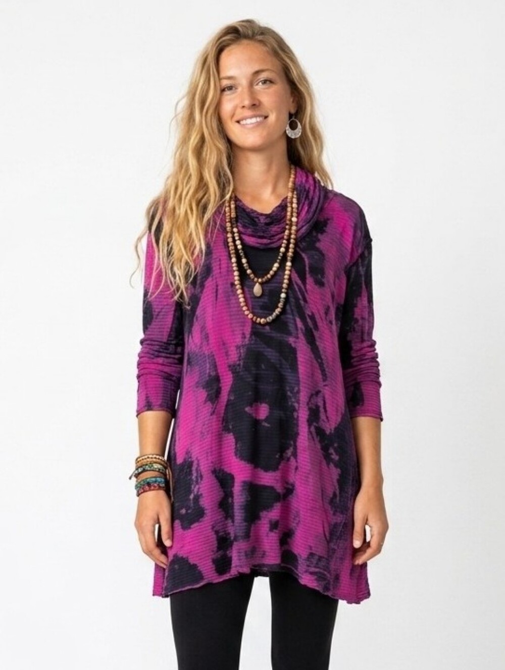 Raw Earth Wild Sky Tie Dye Magenta Distressed Tunic Dress - Large - Flaws